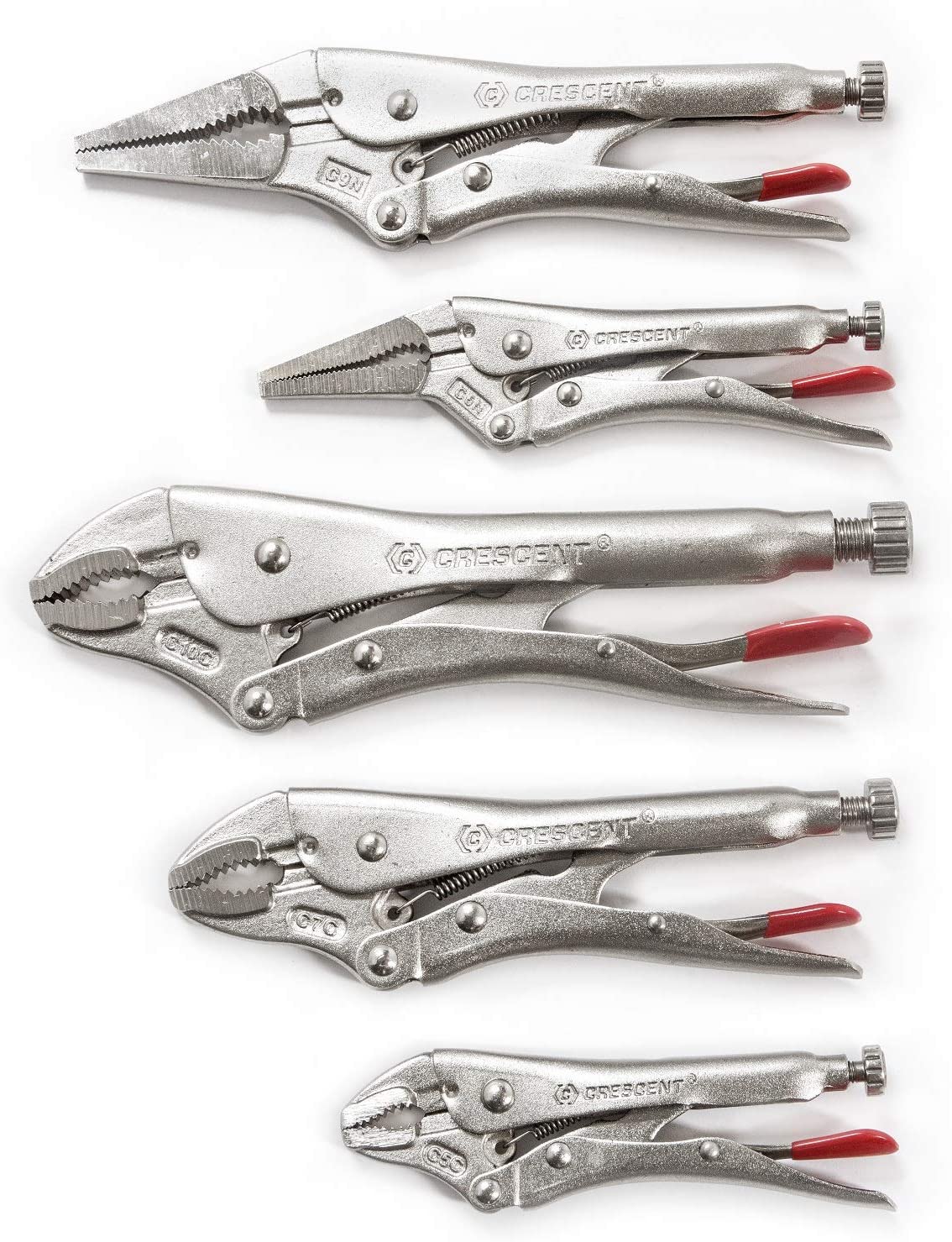 Crescent 5 Piece 5", 7" & 10" Curved Jaw & 6" & 9" Long Nose Locking Pliers with Wire Cutter - CLP5SETN